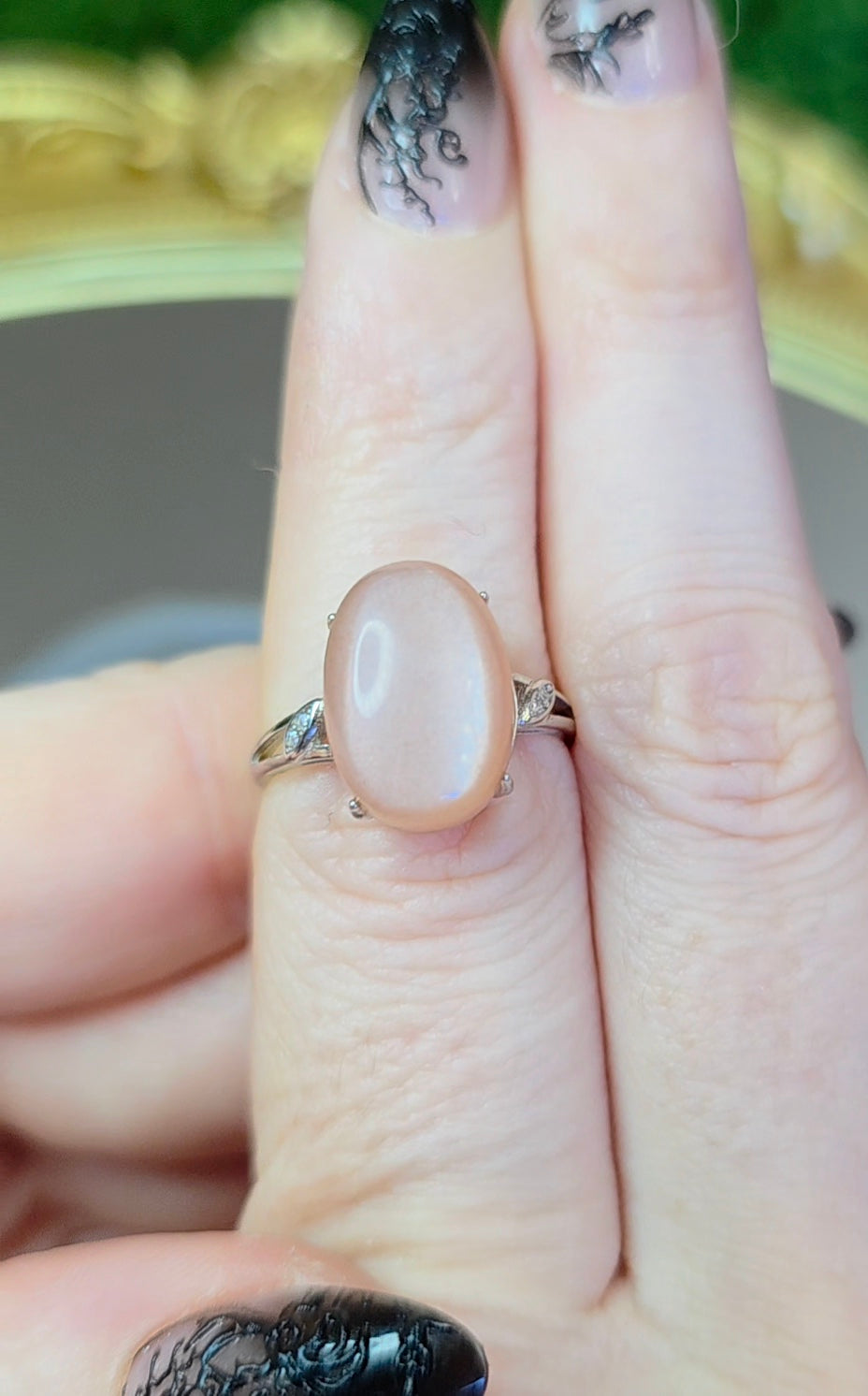 Oval Peach Moonstone Ring B