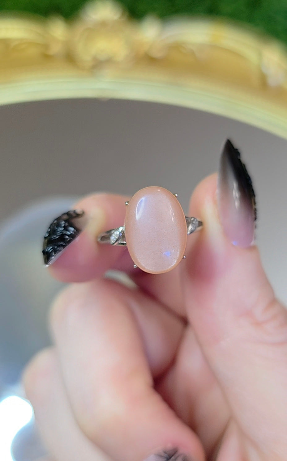 Oval Peach Moonstone Ring B