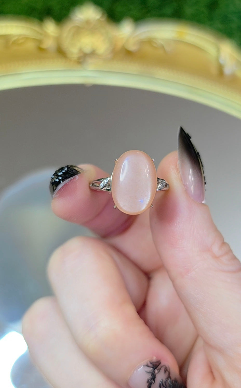 Oval Peach Moonstone Ring B