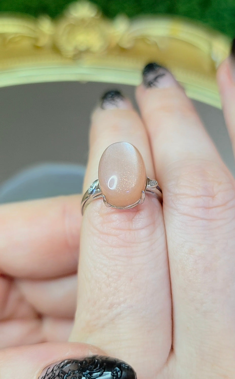 Oval Peach Moonstone Ring B