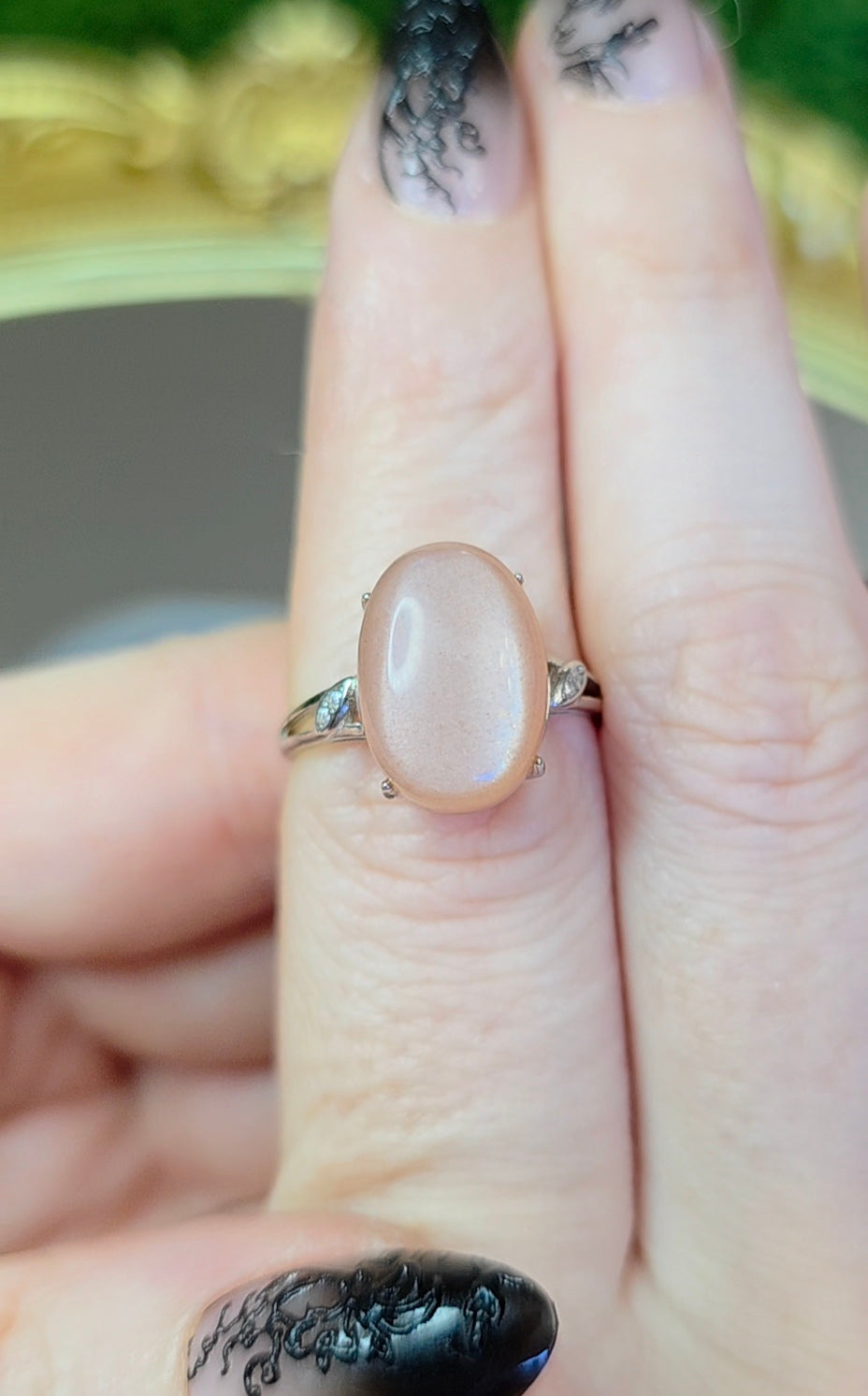 Oval Peach Moonstone Ring B