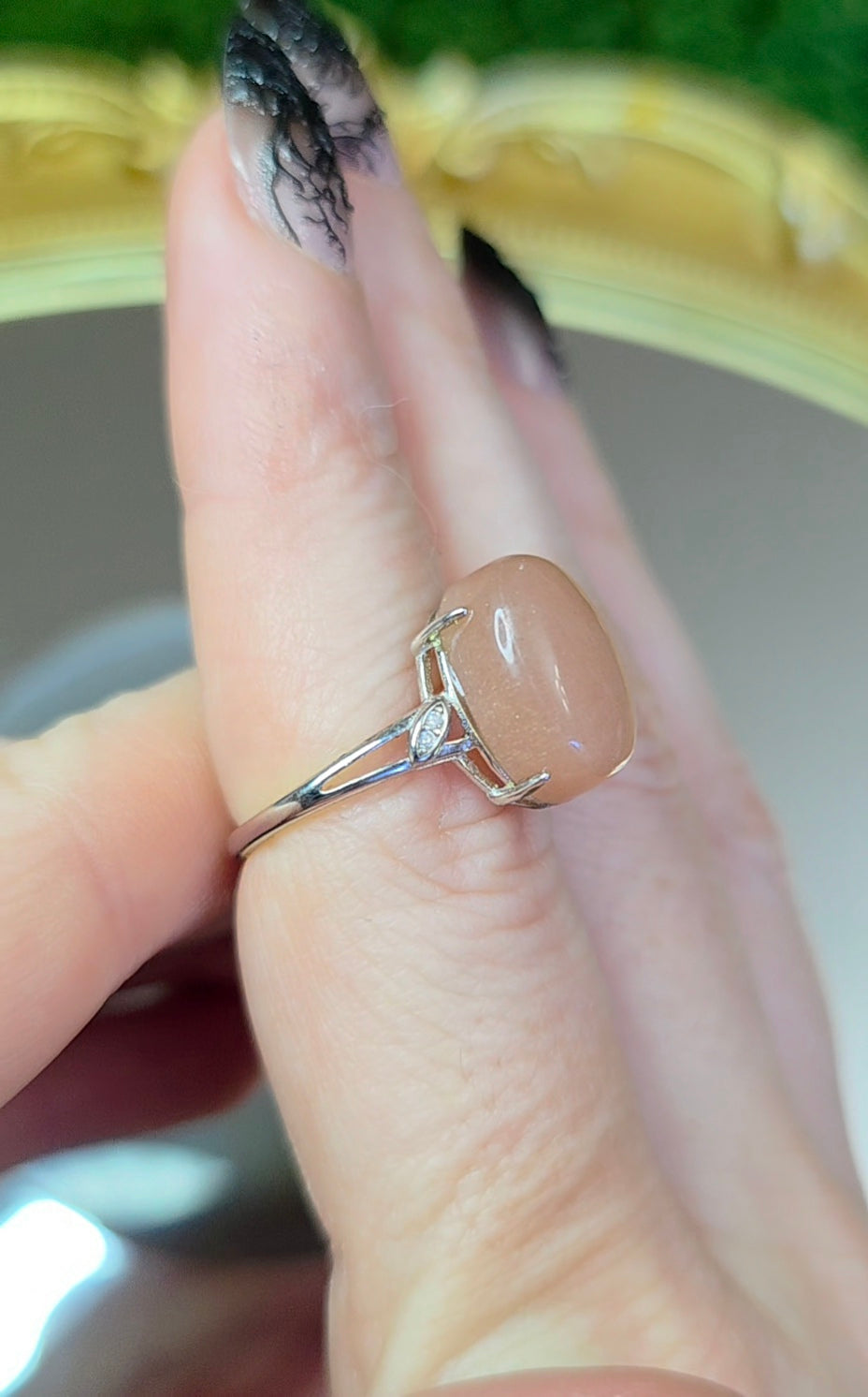 Oval Peach Moonstone Ring B