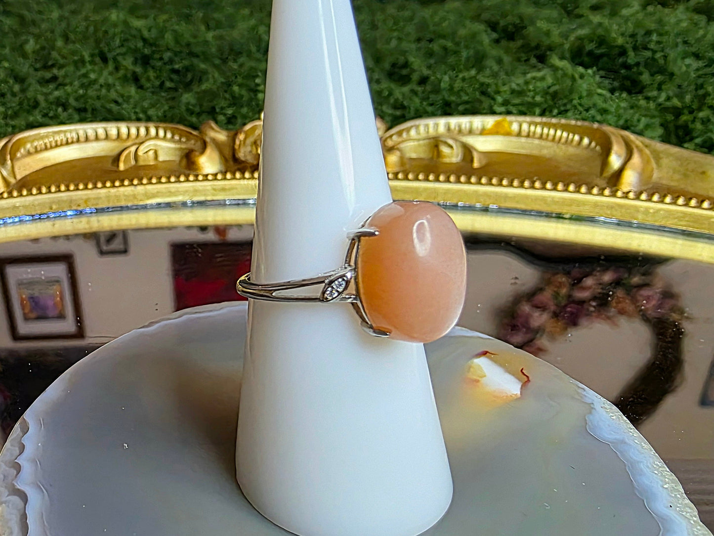 Oval Peach Moonstone Ring B