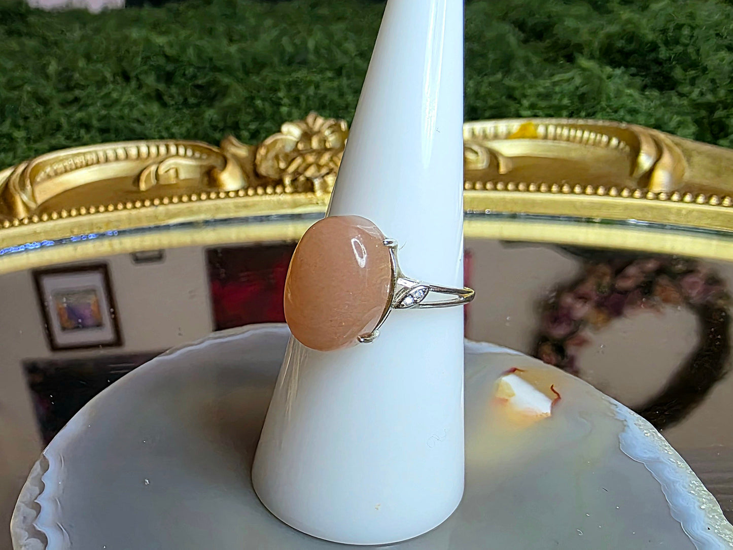 Oval Peach Moonstone Ring B