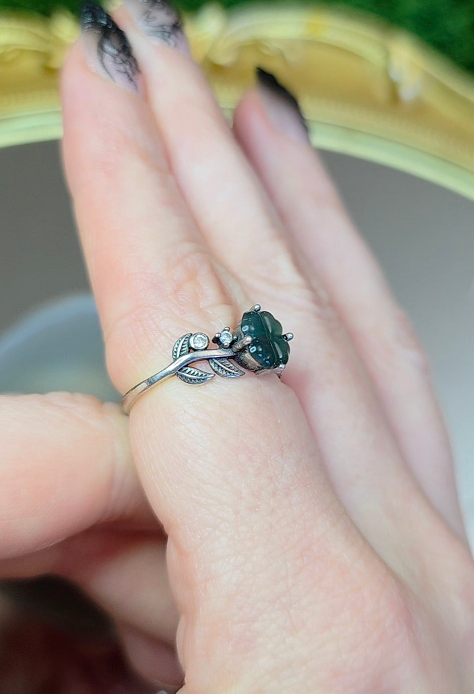 Blue Water Jadeite Clover Ring A