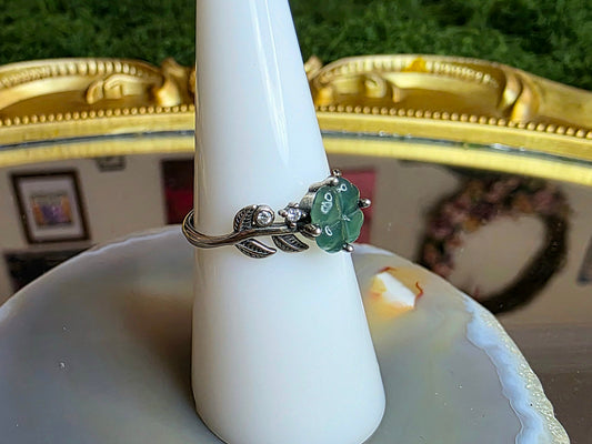 Blue Water Jadeite Clover Ring A