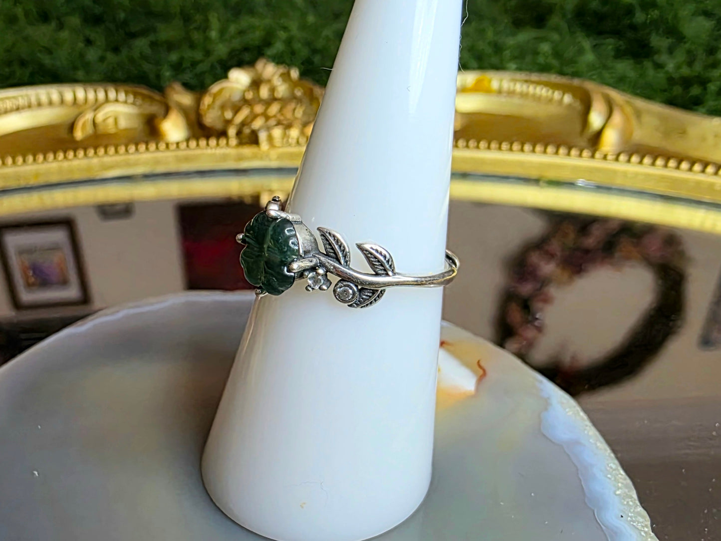 Blue Water Jadeite Clover Ring B