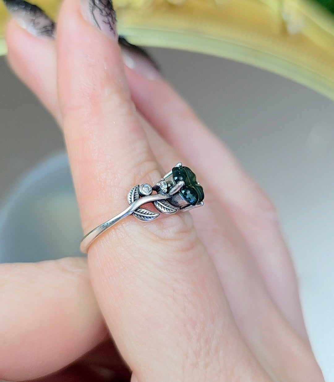 Blue Water Jadeite Clover Ring B