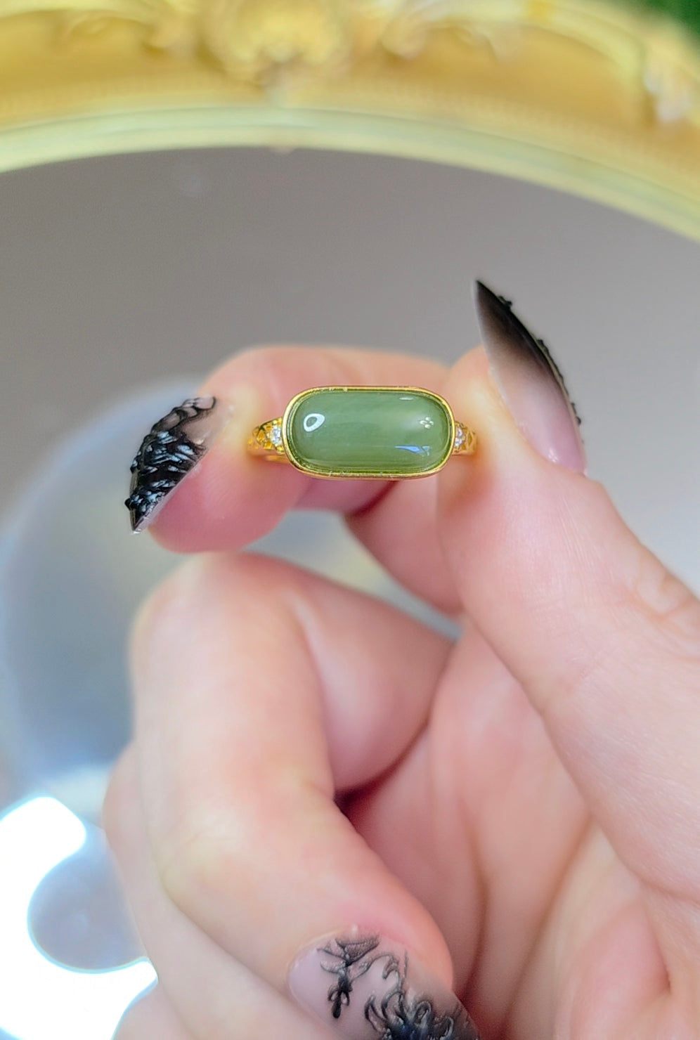 Green Jadeite Saddle Ring