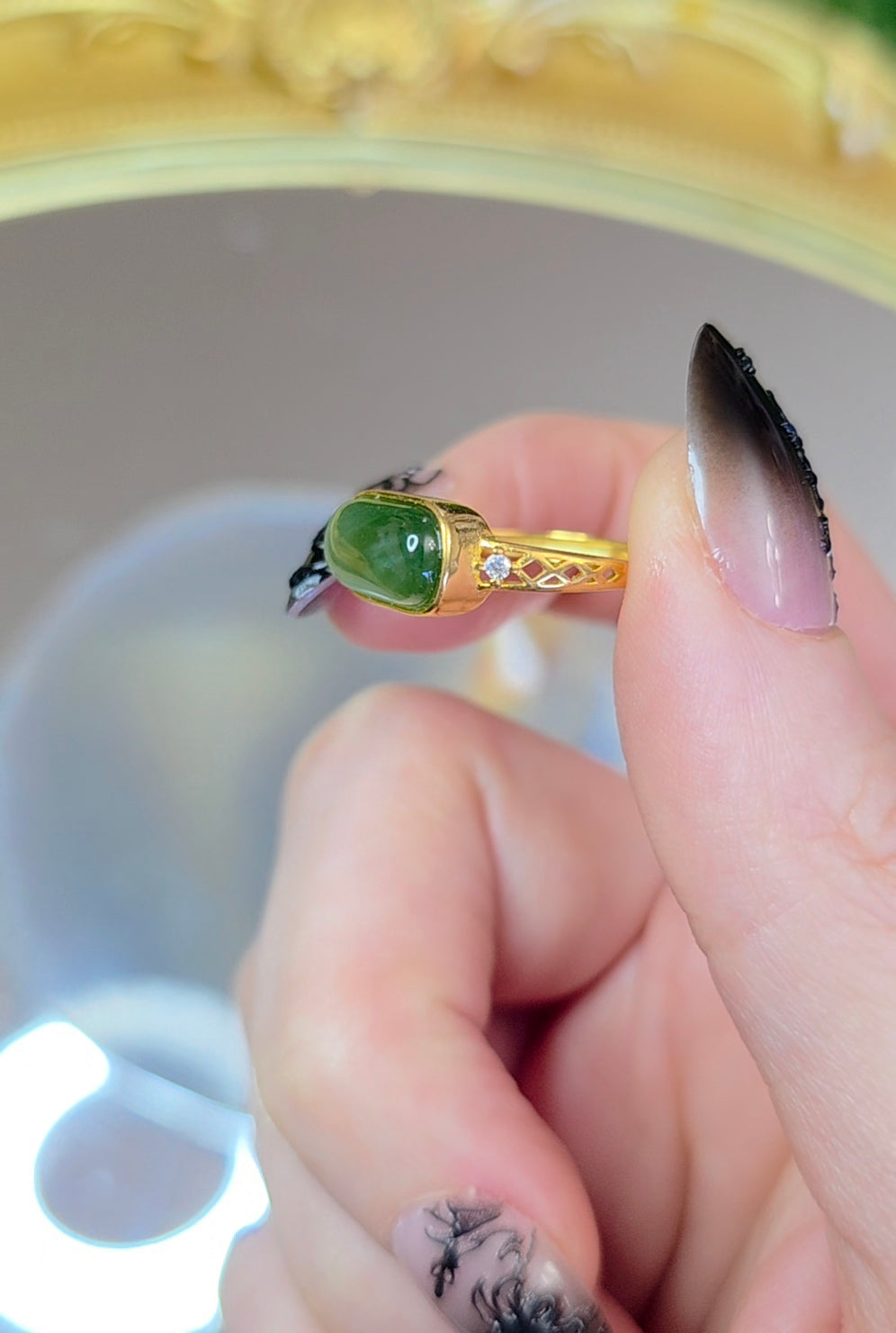 Green Jadeite Saddle Ring