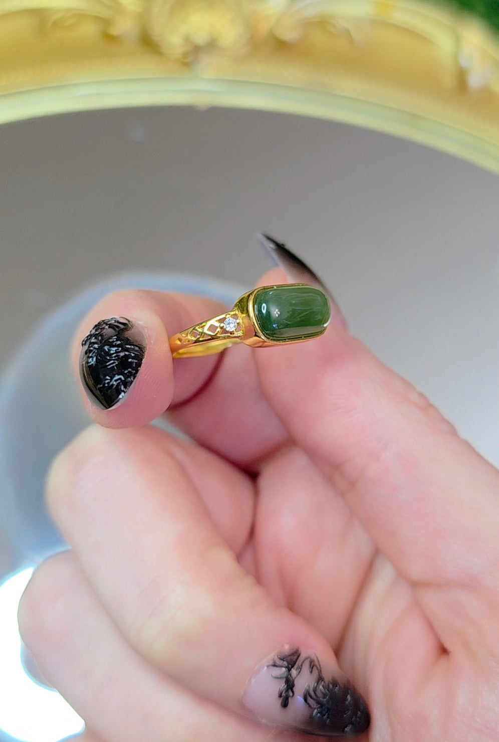 Green Jadeite Saddle Ring