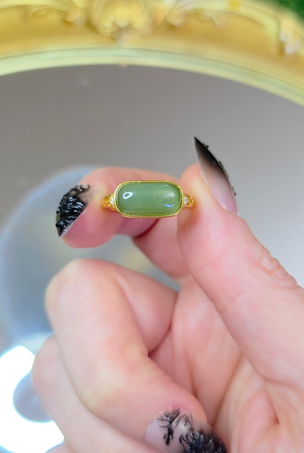 Green Jadeite Saddle Ring