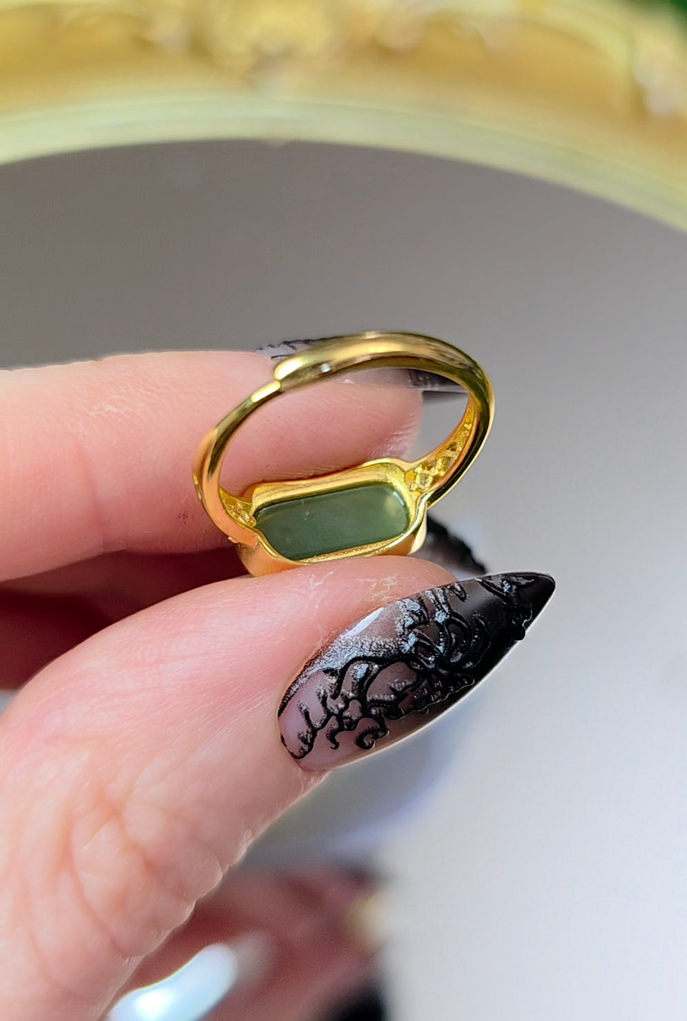 Green Jadeite Saddle Ring