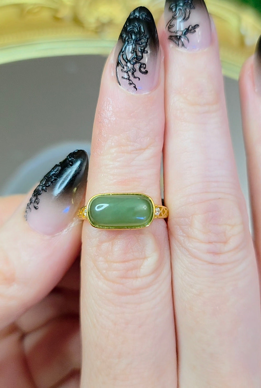Green Jadeite Saddle Ring