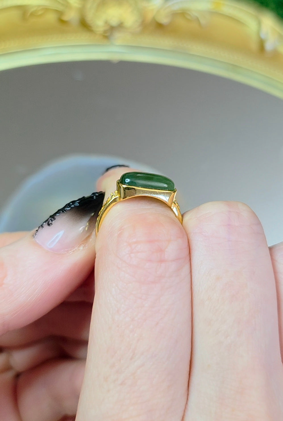 Green Jadeite Saddle Ring