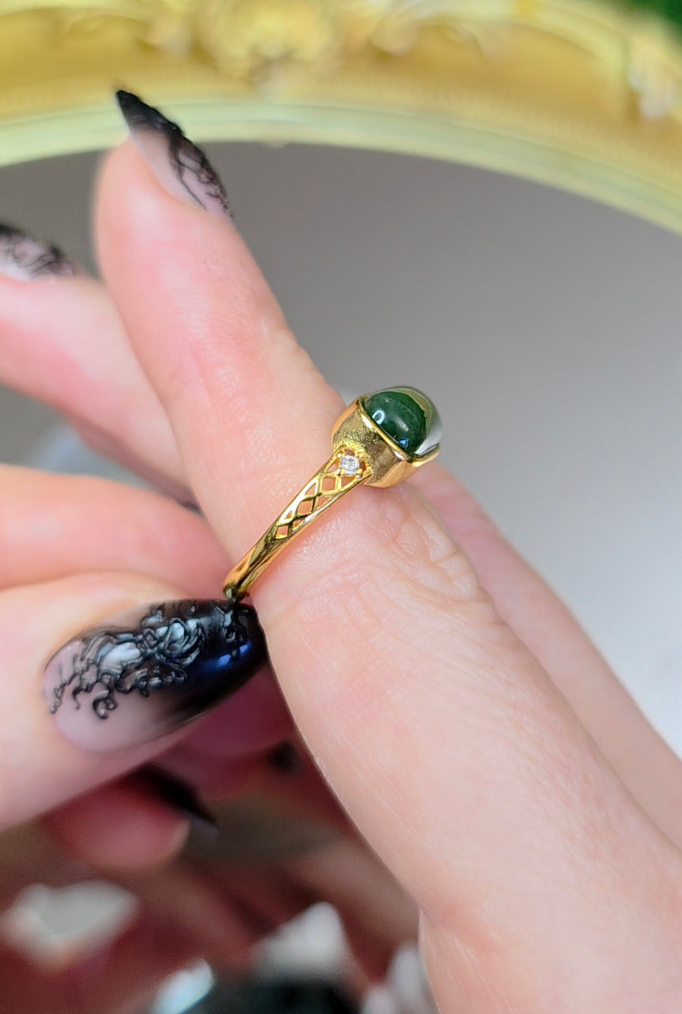 Green Jadeite Saddle Ring