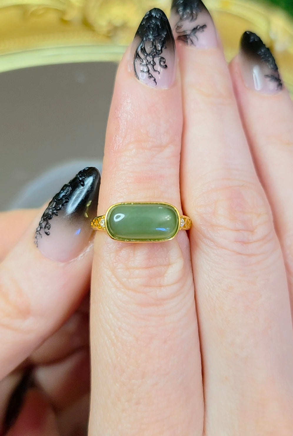Green Jadeite Saddle Ring