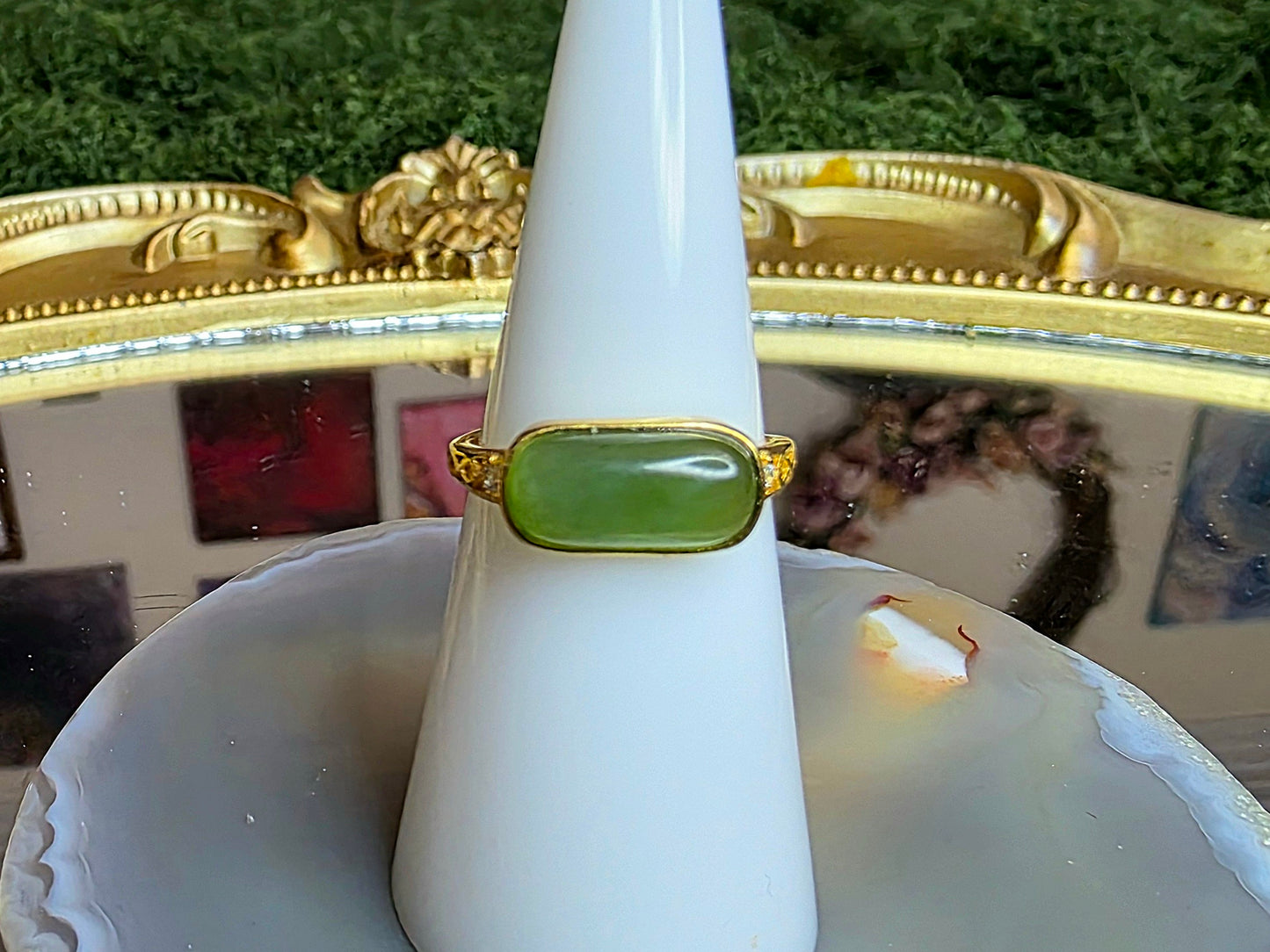 Green Jadeite Saddle Ring