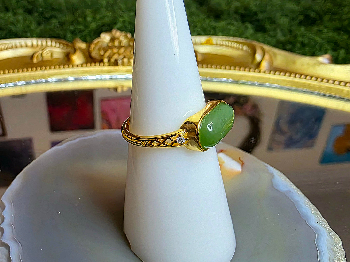 Green Jadeite Saddle Ring