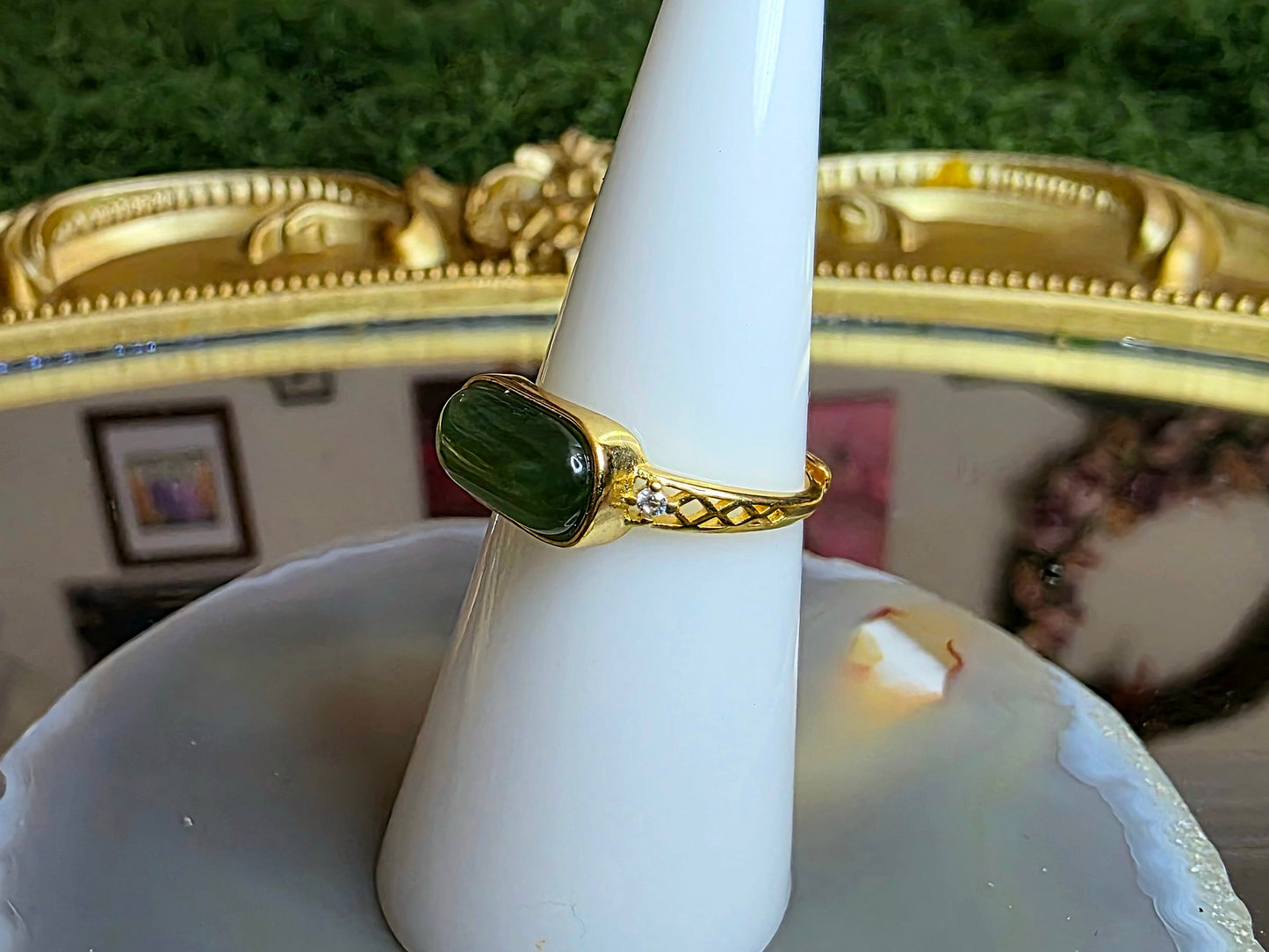 Green Jadeite Saddle Ring