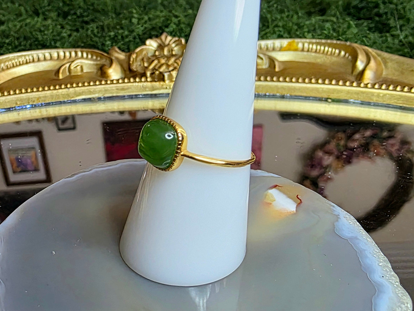 Green Jadeite Cushion Ring