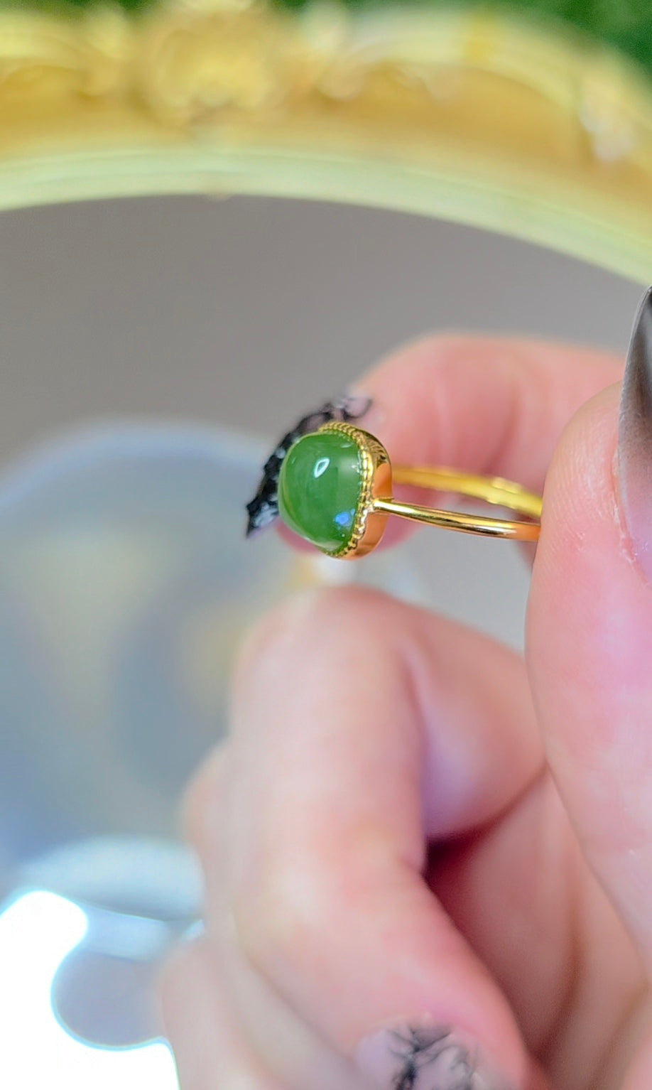 Green Jadeite Cushion Ring