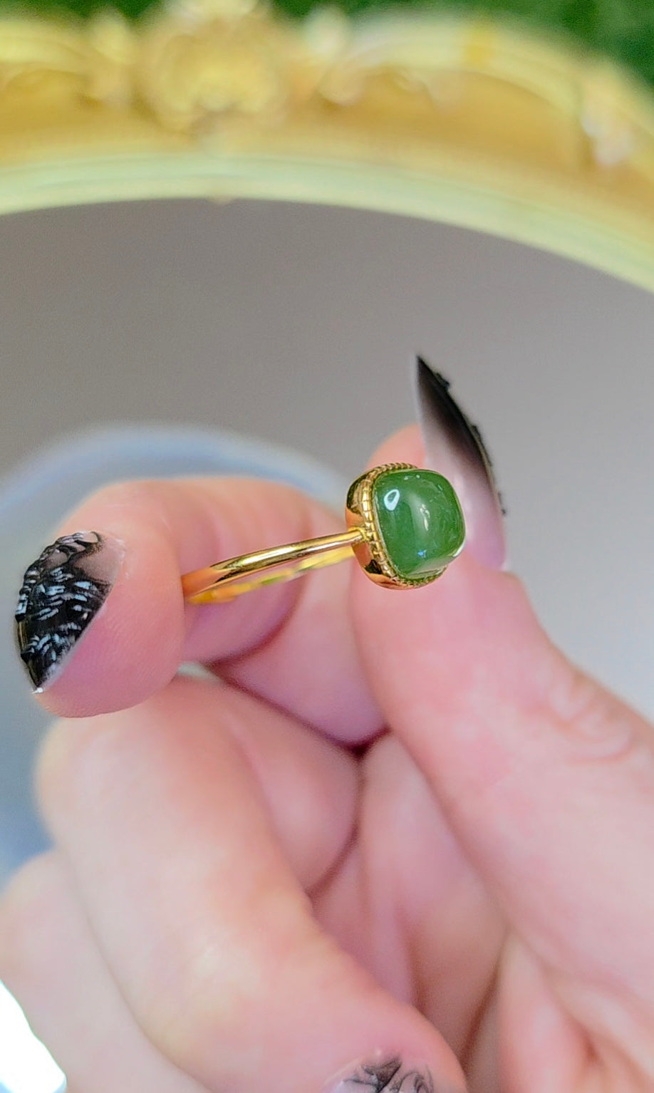 Green Jadeite Cushion Ring