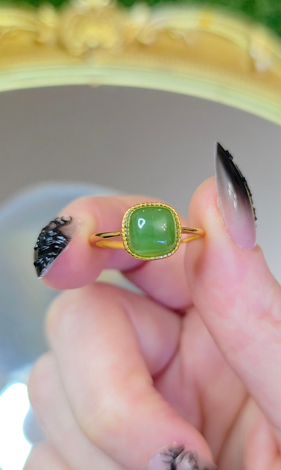 Green Jadeite Cushion Ring