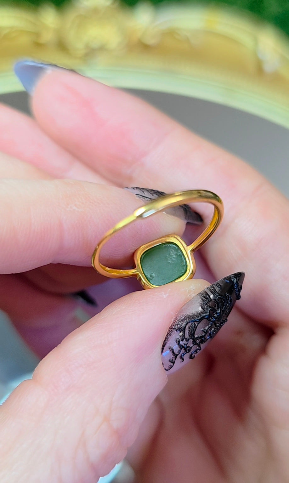 Green Jadeite Cushion Ring