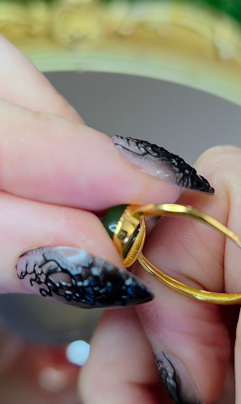 Green Jadeite Cushion Ring