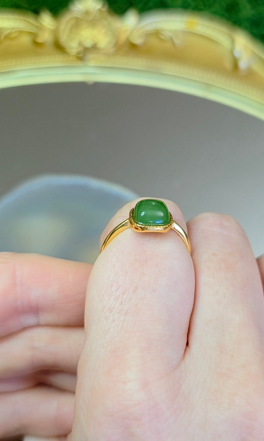 Green Jadeite Cushion Ring