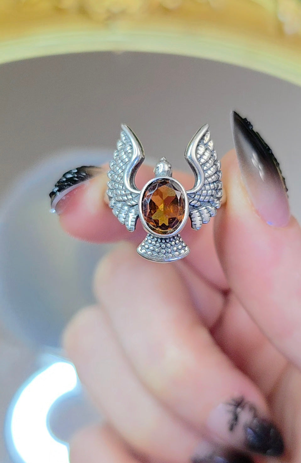 Fanta Garnet Bird Ring