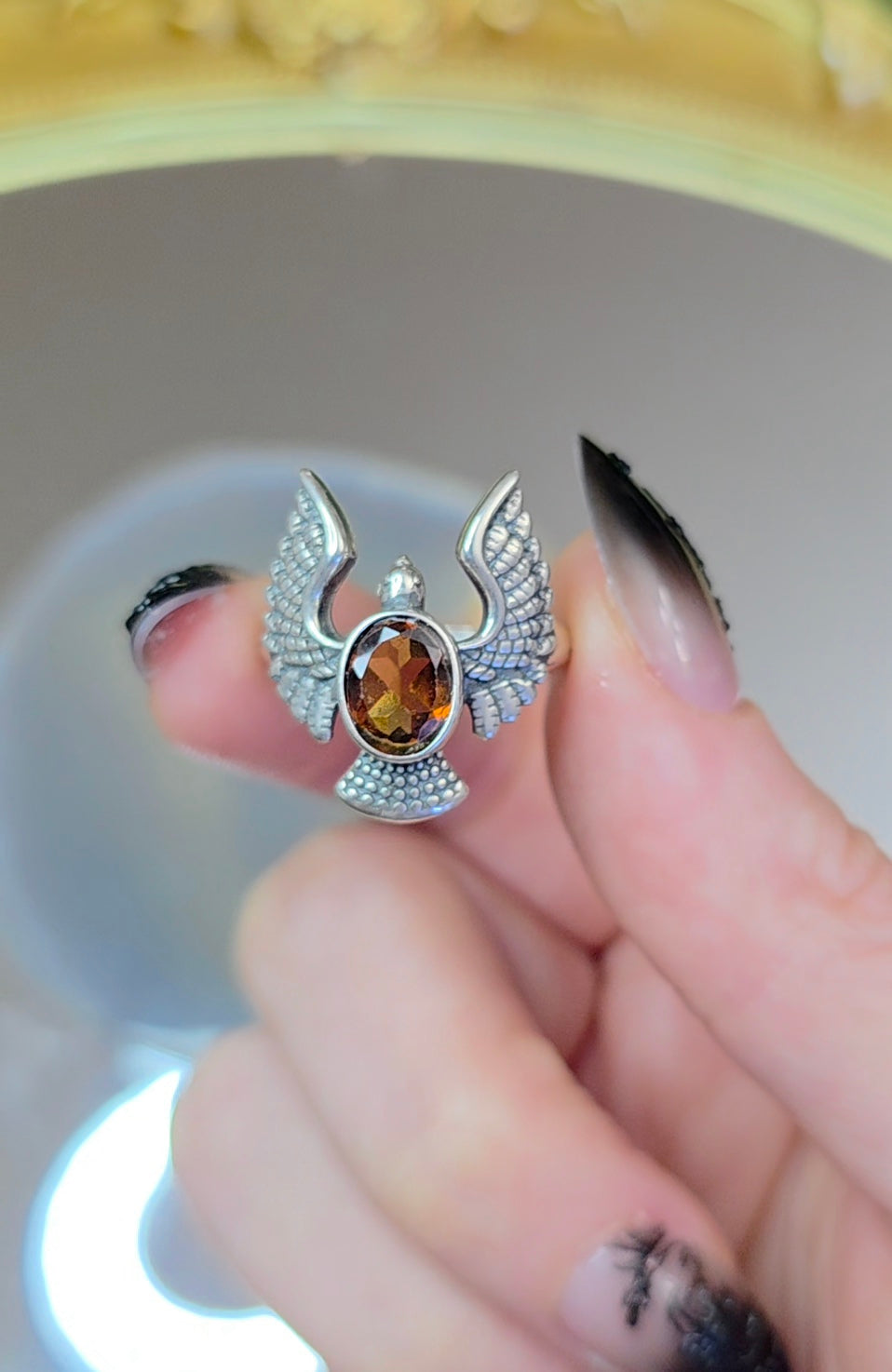 Fanta Garnet Bird Ring