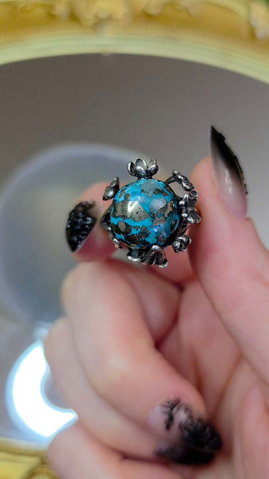 Turquoise and Pyrite Ring
