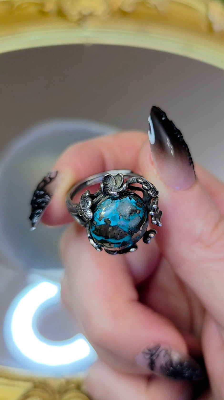 Turquoise and Pyrite Ring