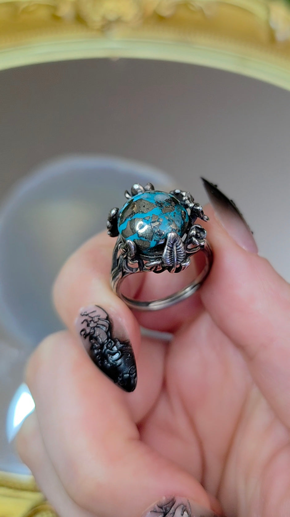 Turquoise and Pyrite Ring