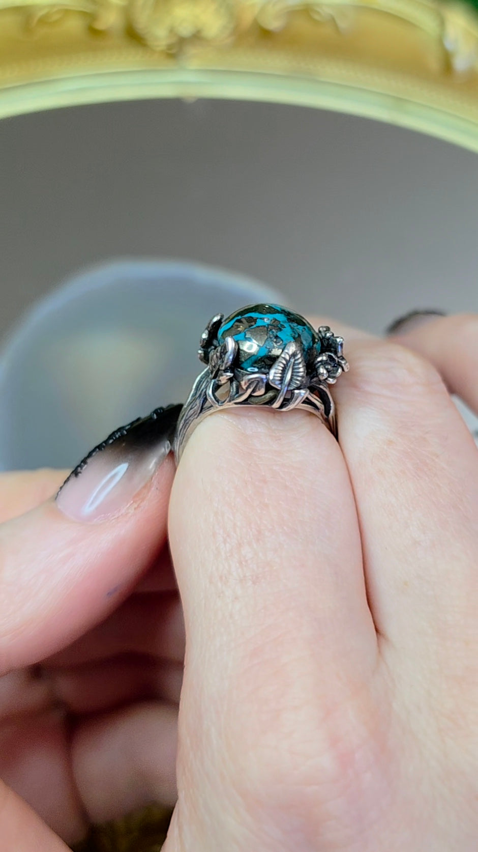 Turquoise and Pyrite Ring