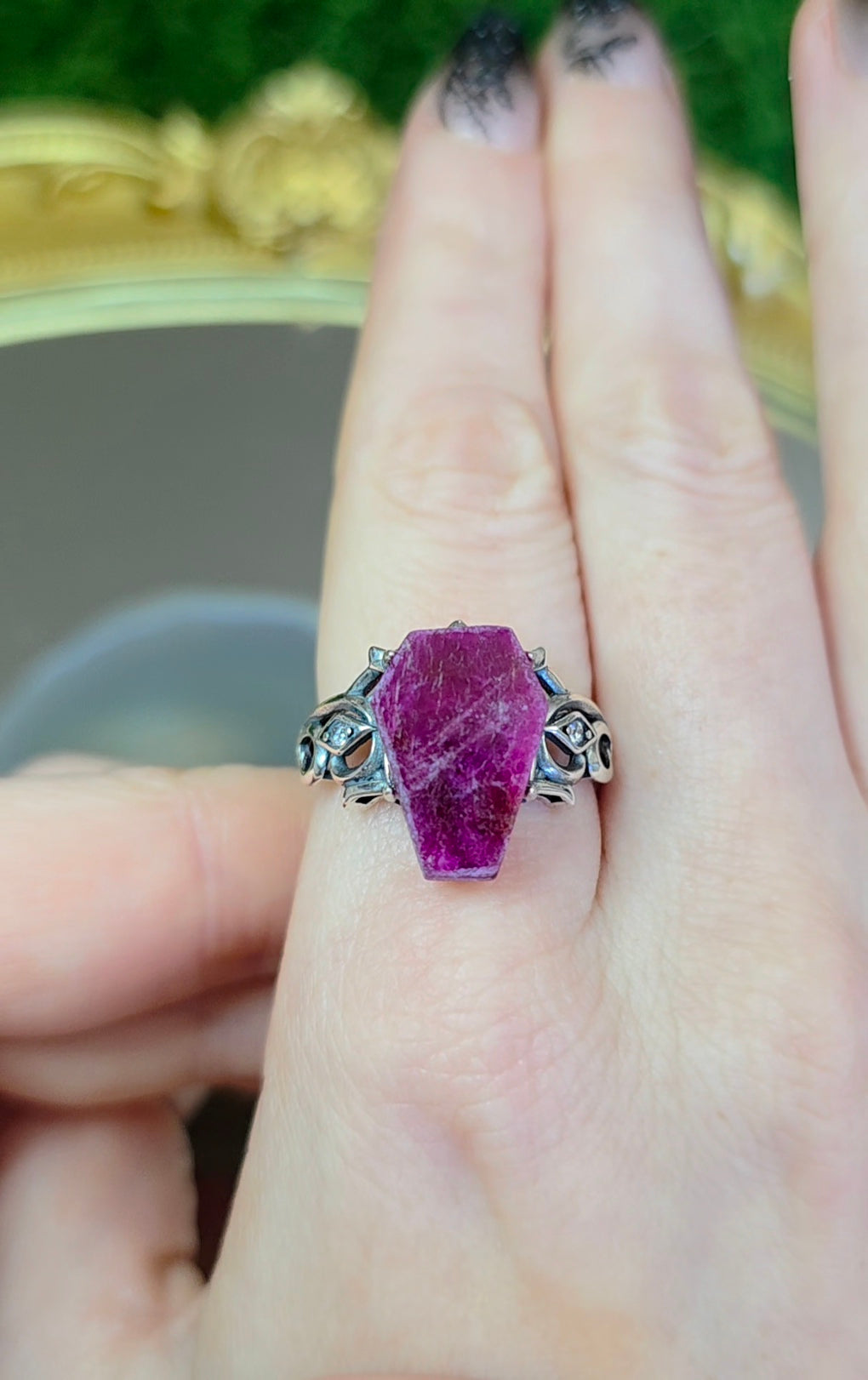 Record Jeeper Ruby Coffin Ring