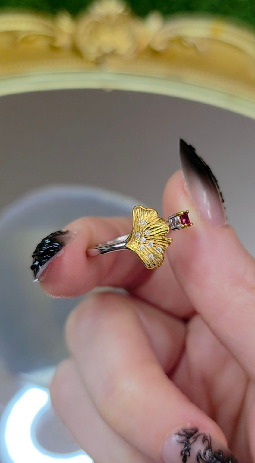 Ruby Ginko Leaf Ring