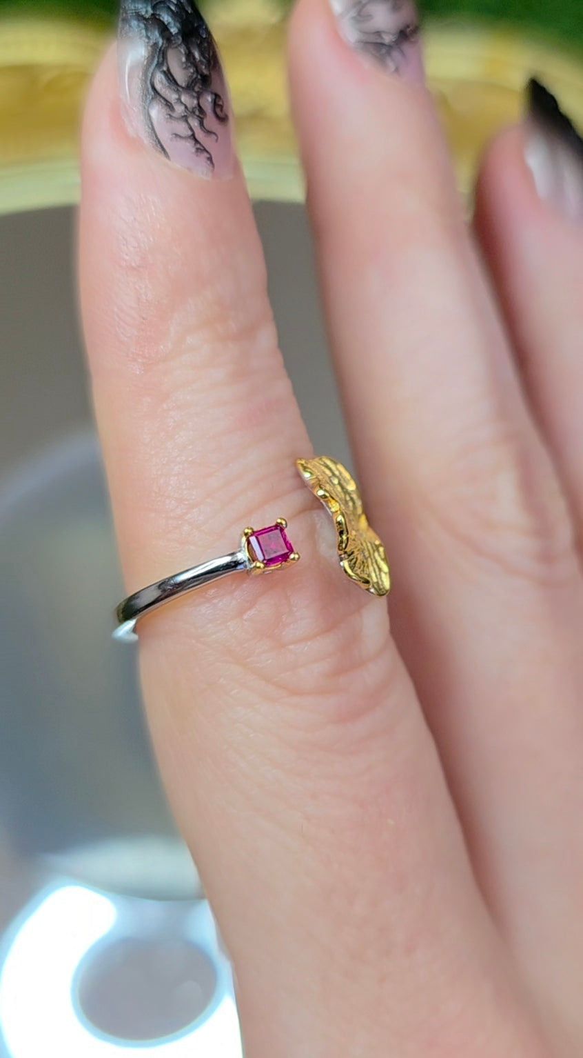 Ruby Ginko Leaf Ring