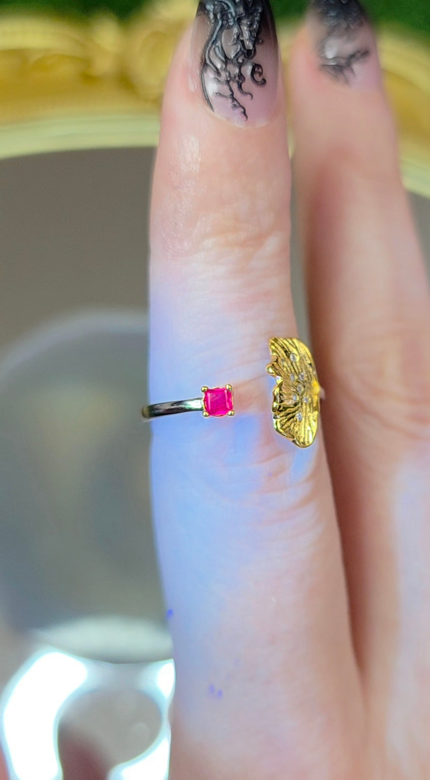 Ruby Ginko Leaf Ring