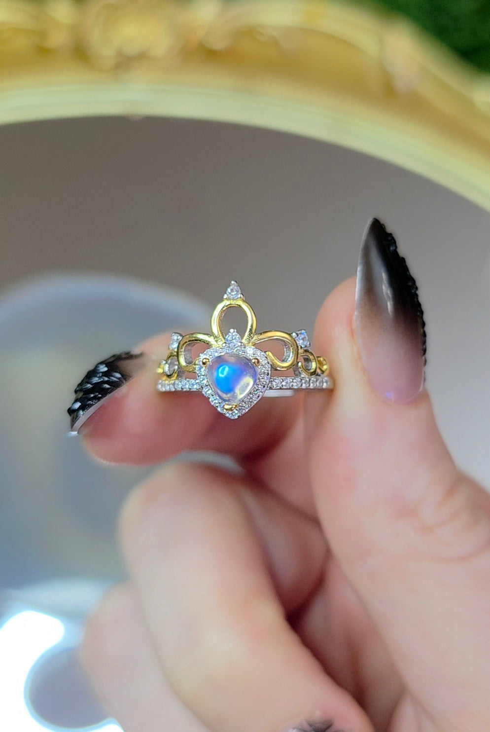 Rainbow Moonstone Tiara Ring B