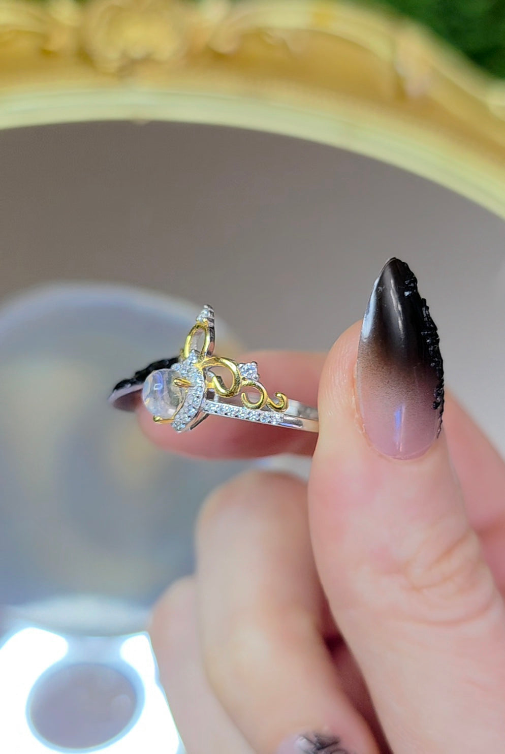 Rainbow Moonstone Tiara Ring B
