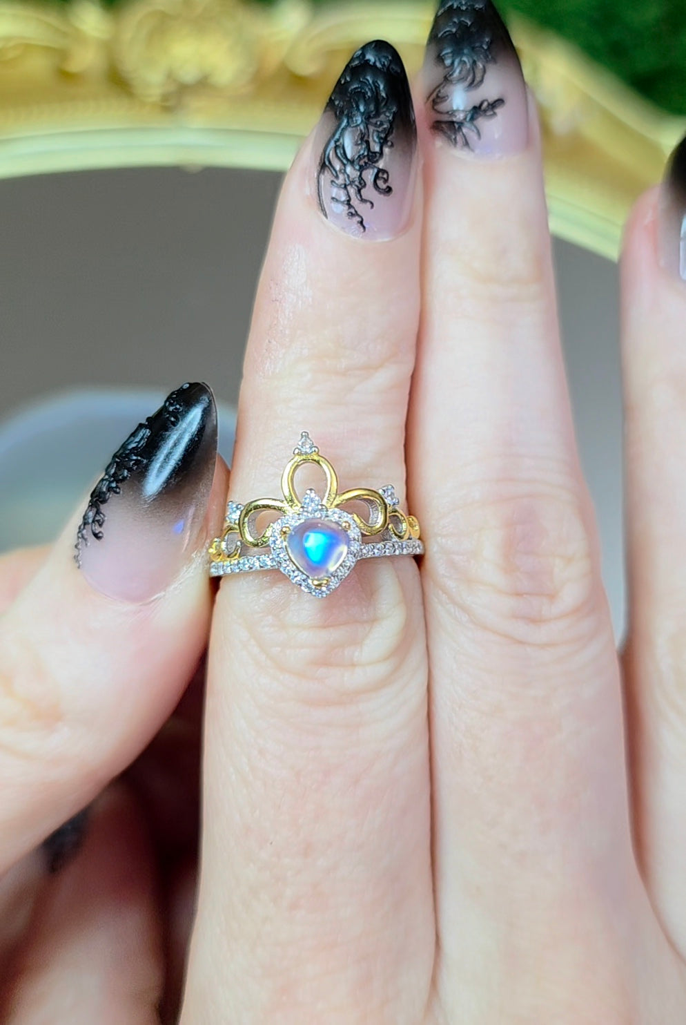 Rainbow Moonstone Tiara Ring B