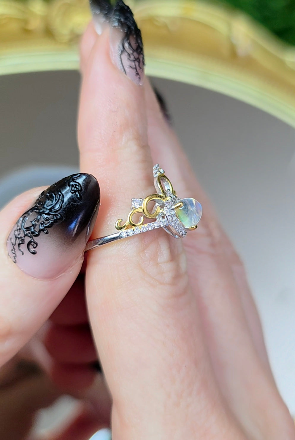 Rainbow Moonstone Tiara Ring B