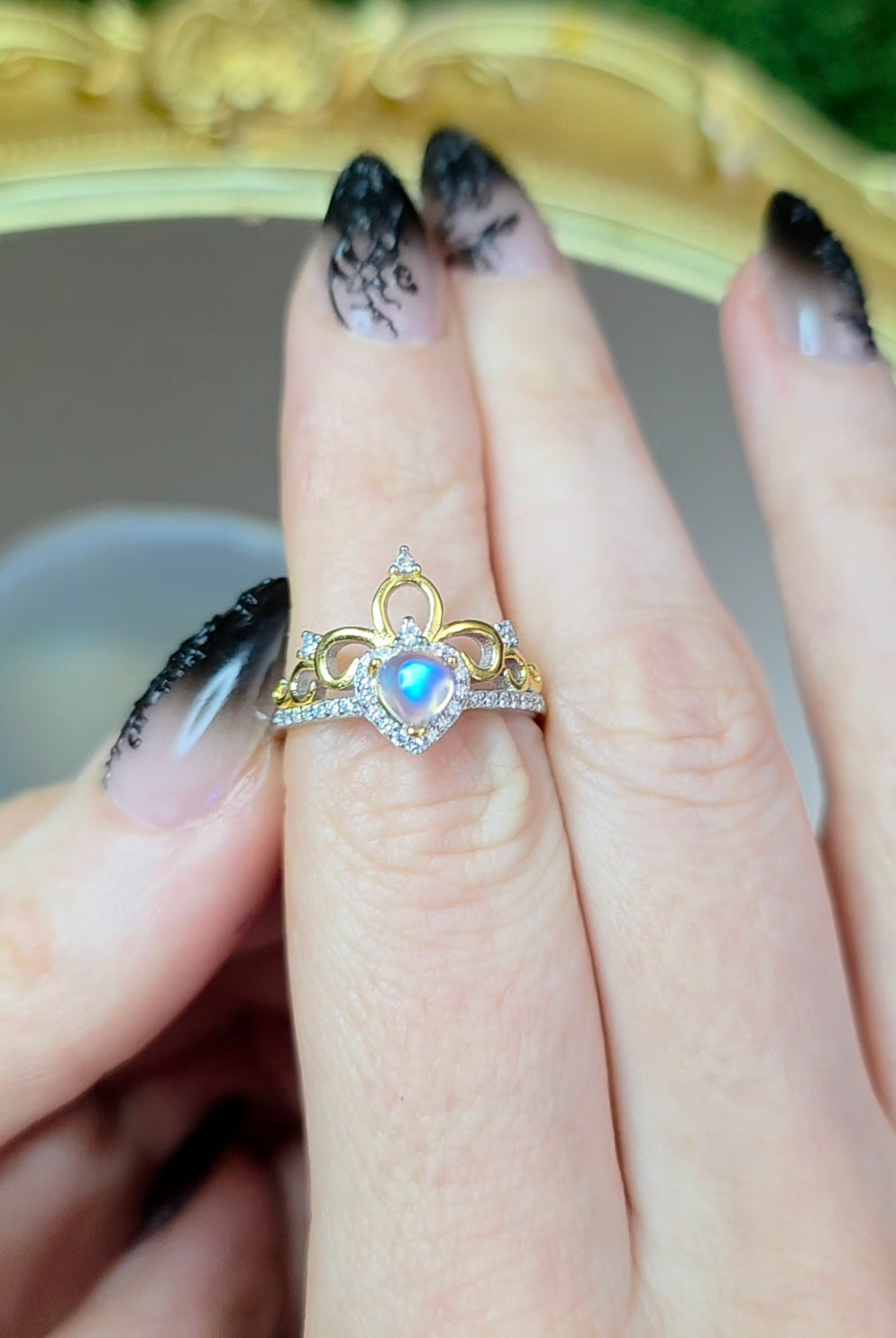 Rainbow Moonstone Tiara Ring B