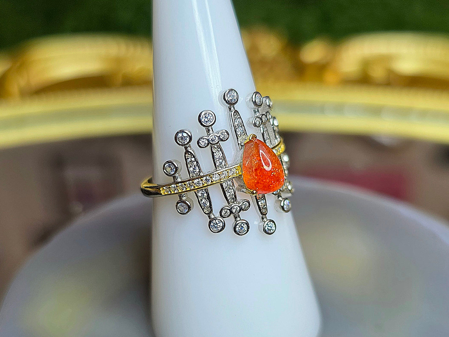 Golden Sunstone Blades Ring A