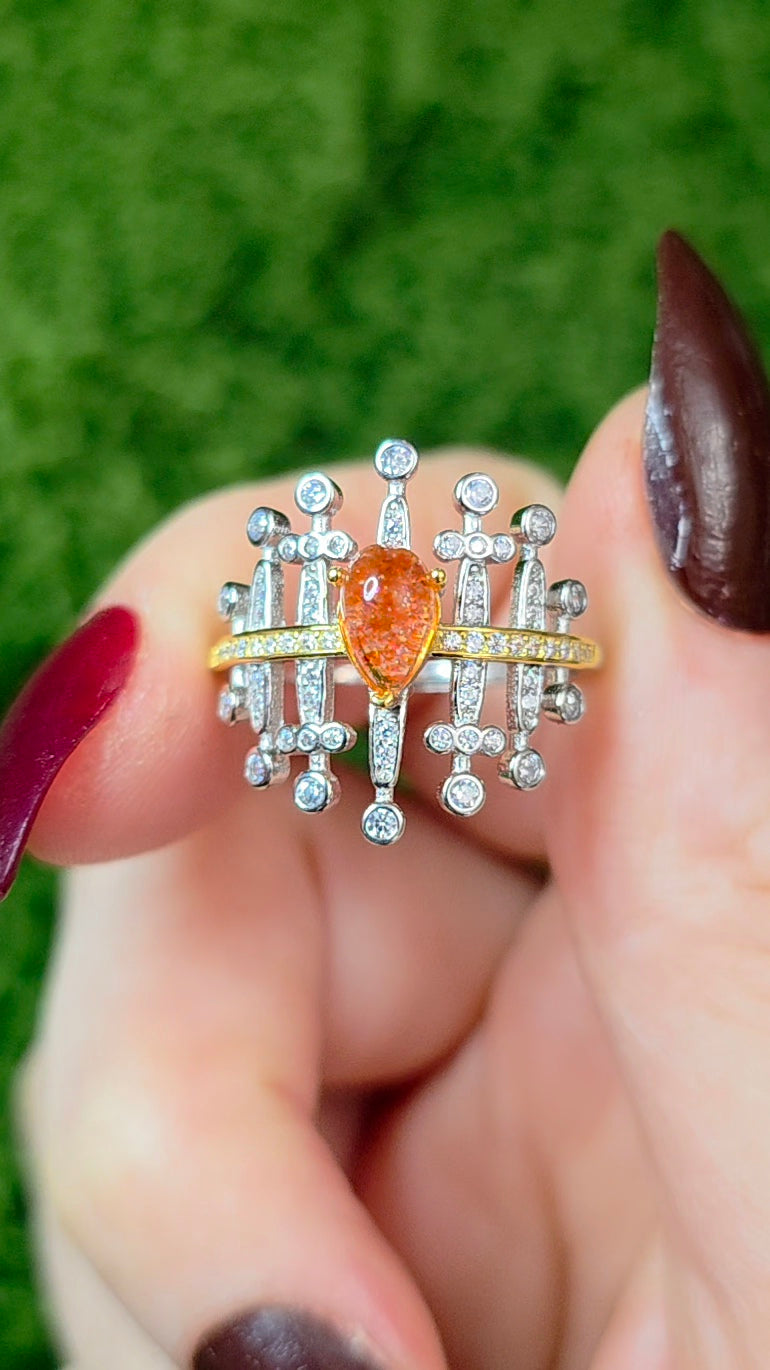 Golden Sunstone Blades Ring B