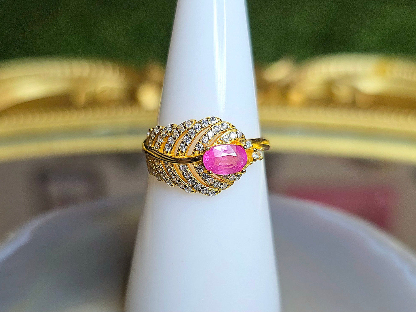 Pink Sapphire Feather Ring