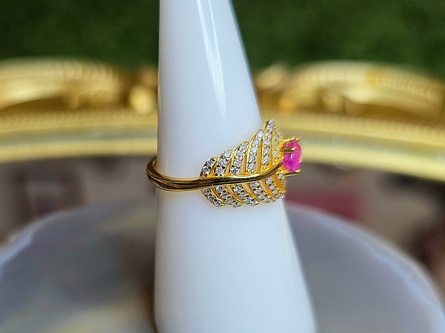 Pink Sapphire Feather Ring
